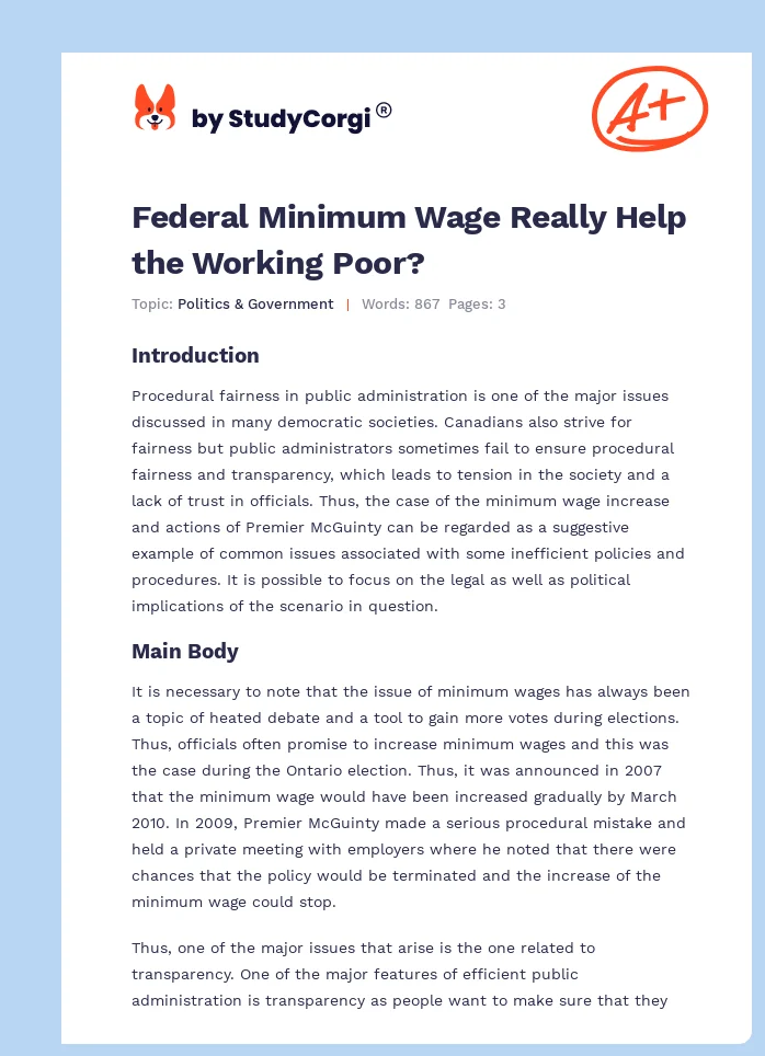 Federal Minimum Wage Really Help the Working Poor?. Page 1