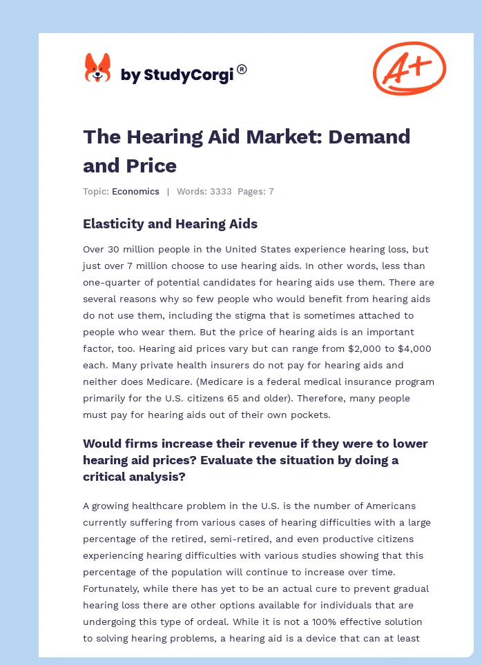 The Hearing Aid Market: Demand and Price. Page 1
