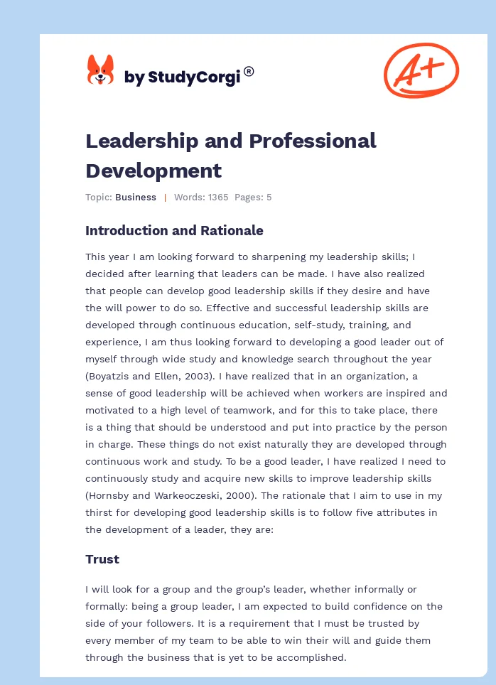 Leadership and Professional Development. Page 1