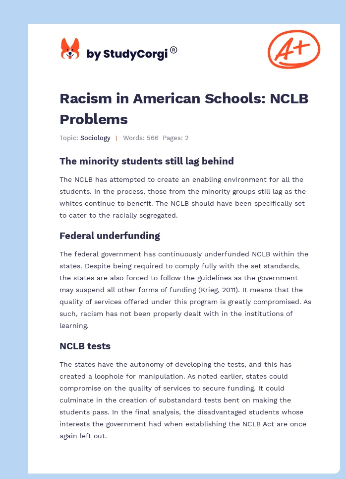 Racism in American Schools: NCLB Problems. Page 1