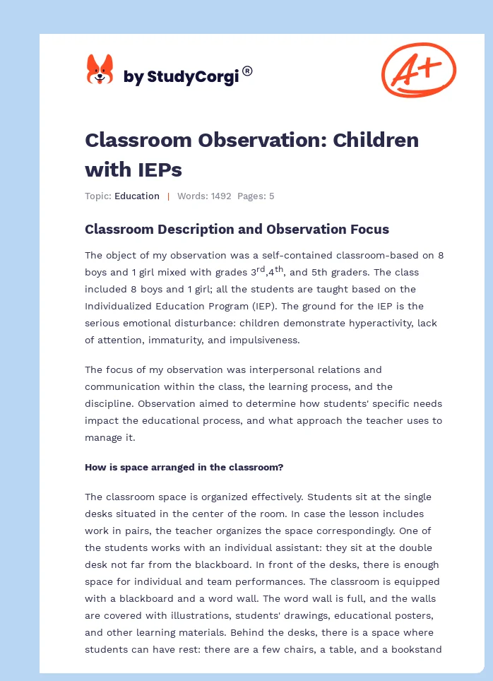 Classroom Observation: Children with IEPs. Page 1