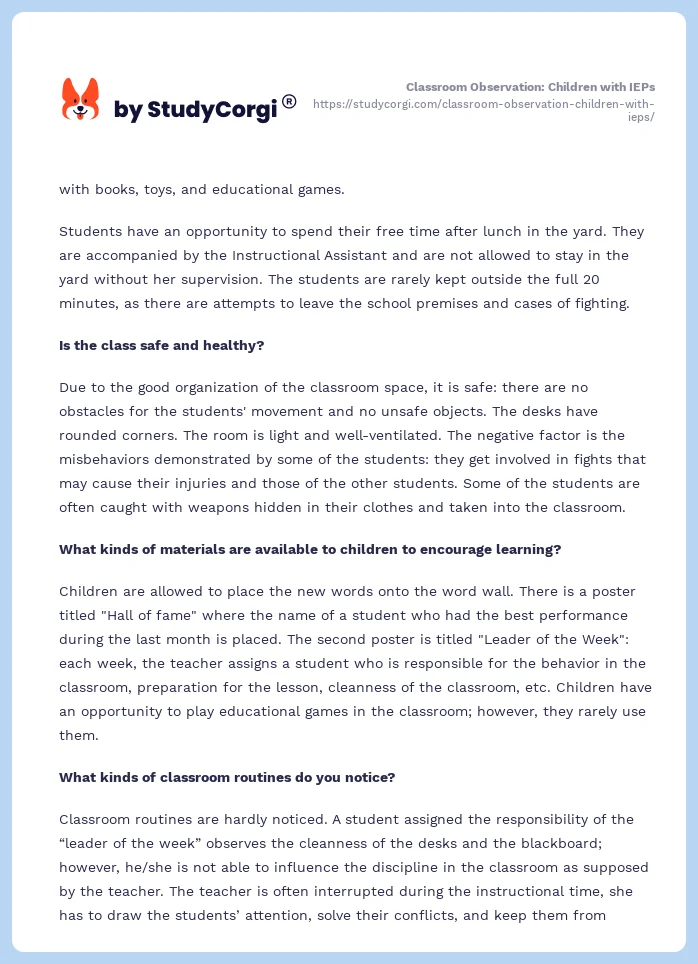 Classroom Observation: Children with IEPs. Page 2