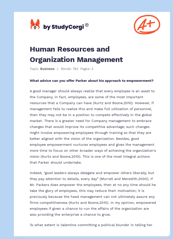 Human Resources and Organization Management. Page 1