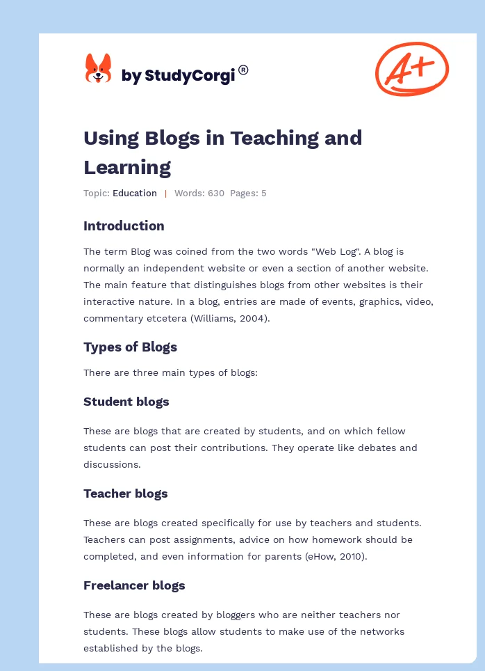 Using Blogs in Teaching and Learning. Page 1