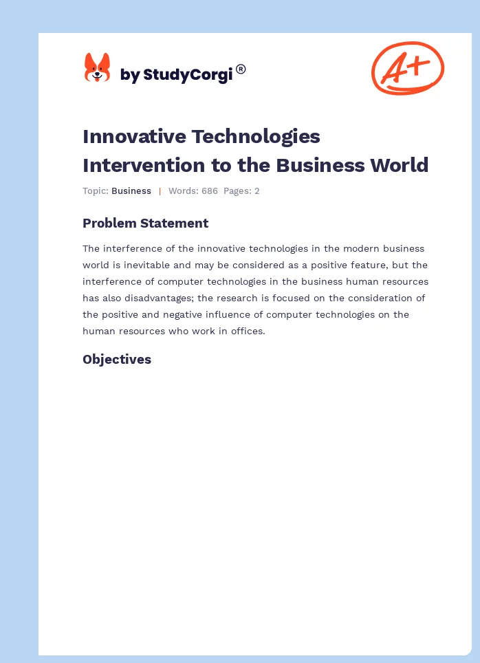 Innovative Technologies Intervention to the Business World. Page 1