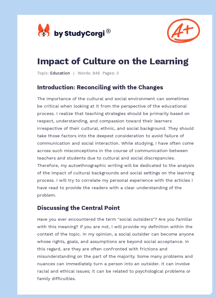 Impact of Culture on the Learning. Page 1