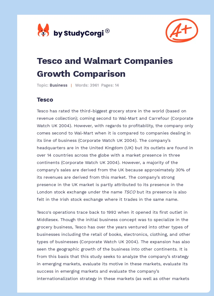 Tesco and Walmart Companies Growth Comparison. Page 1