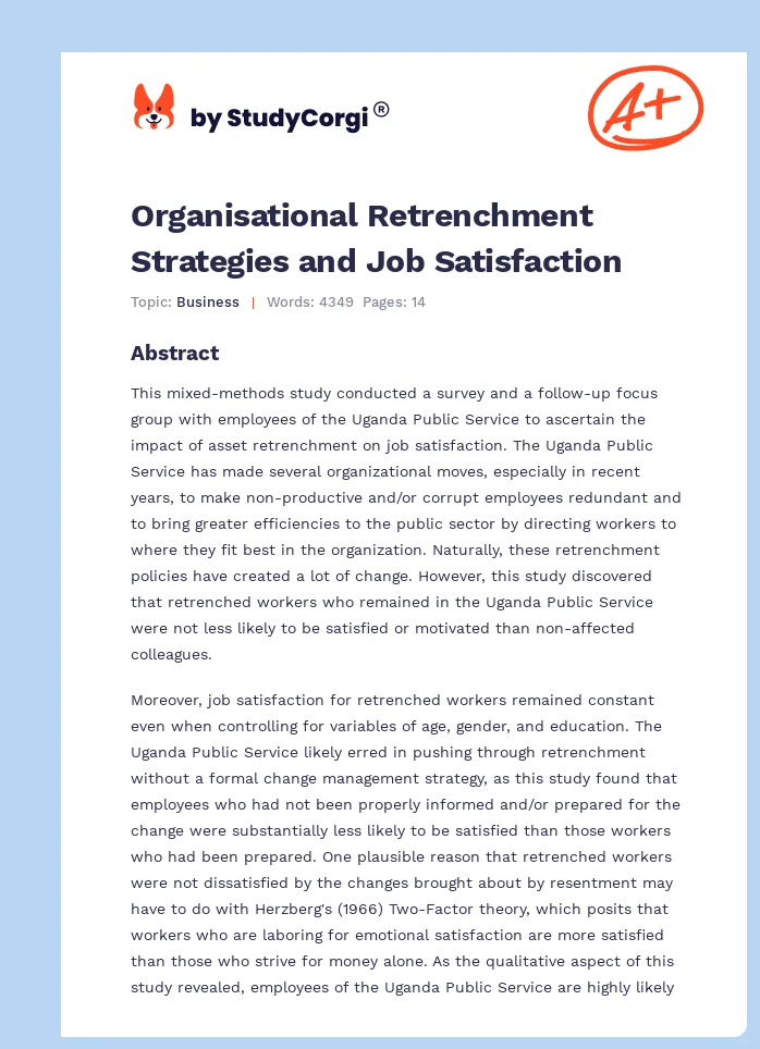 Organisational Retrenchment Strategies and Job Satisfaction. Page 1