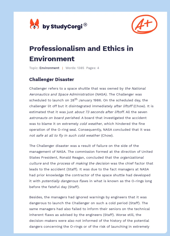 Professionalism and Ethics in Environment. Page 1