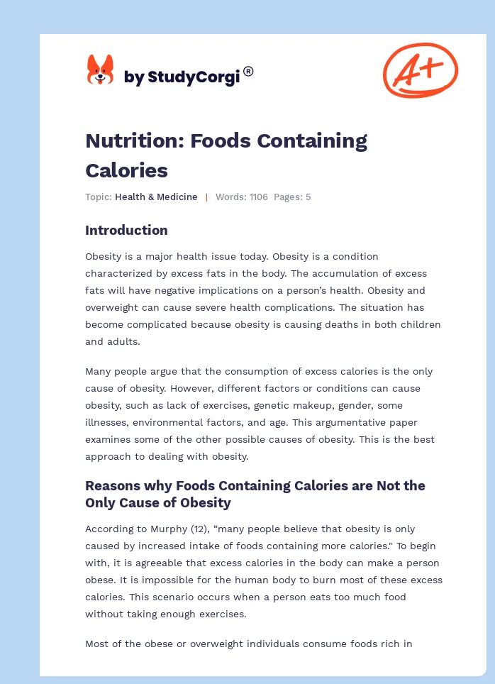 Nutrition: Foods Containing Calories. Page 1