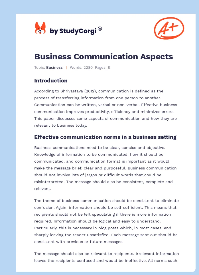 Business Communication Aspects. Page 1