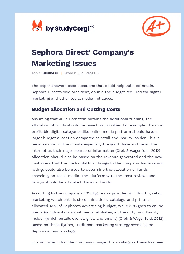 Sephora Direct' Company's Marketing Issues. Page 1