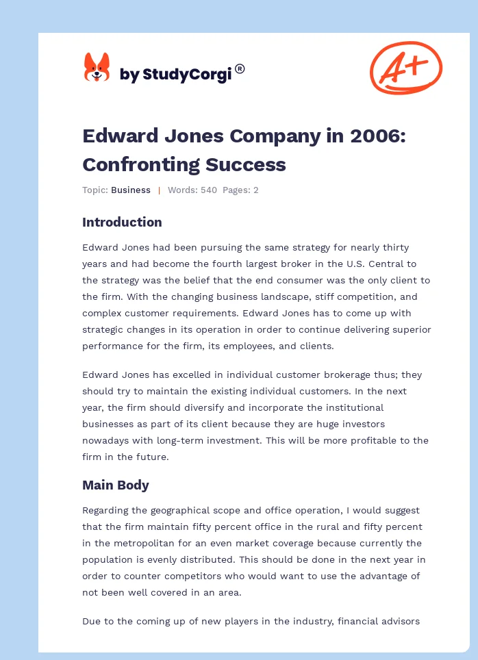 Edward Jones Company in 2006: Confronting Success. Page 1