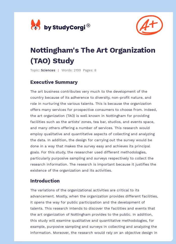 Nottingham's The Art Organization (TAO) Study. Page 1