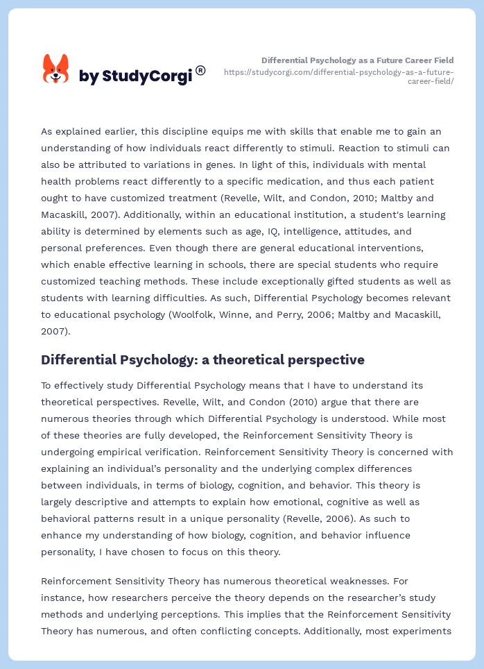 Differential Psychology as a Future Career Field. Page 2