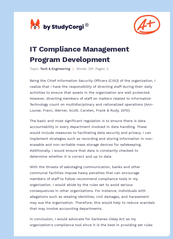 IT Compliance Management Program Development. Page 1