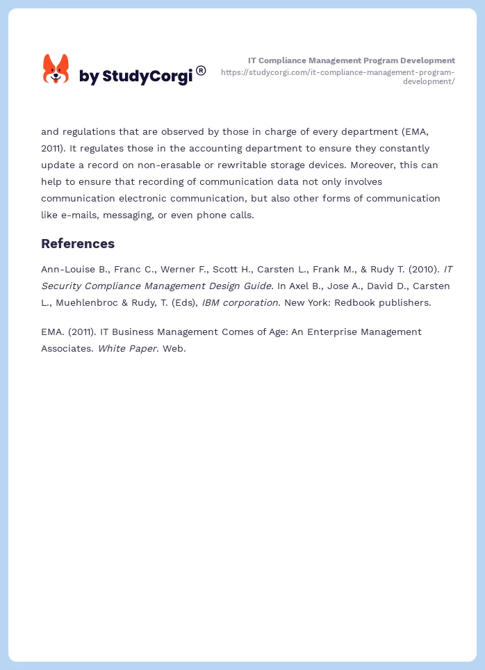 IT Compliance Management Program Development. Page 2