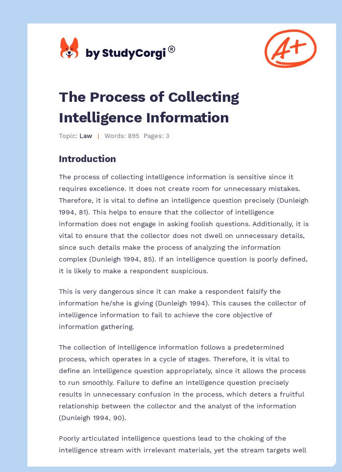 The Process of Collecting Intelligence Information. Page 1