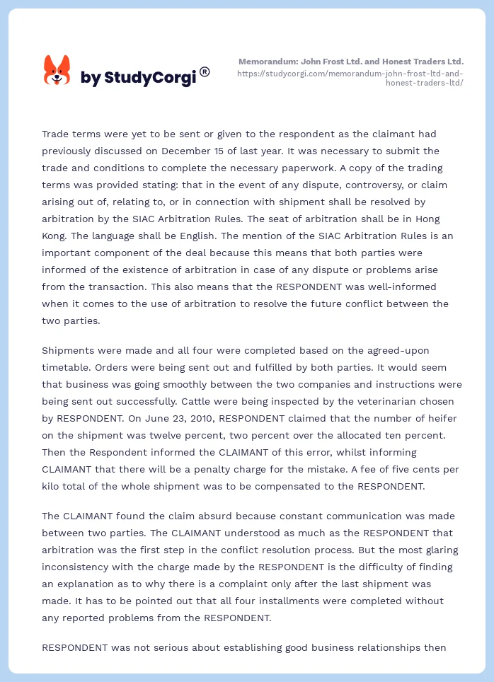 Memorandum: John Frost Ltd. and Honest Traders Ltd.. Page 2