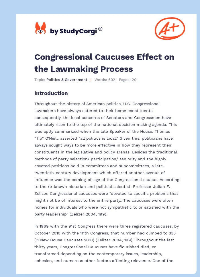 Congressional Caucuses Effect on the Lawmaking Process. Page 1