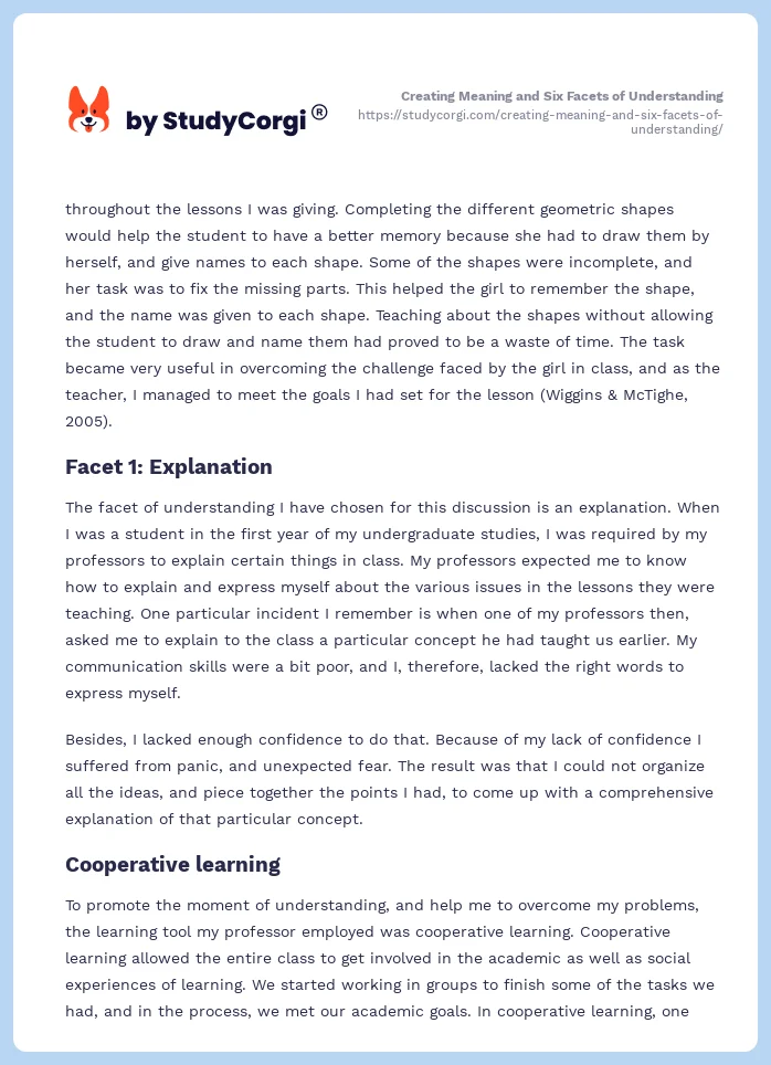 Creating Meaning and Six Facets of Understanding. Page 2