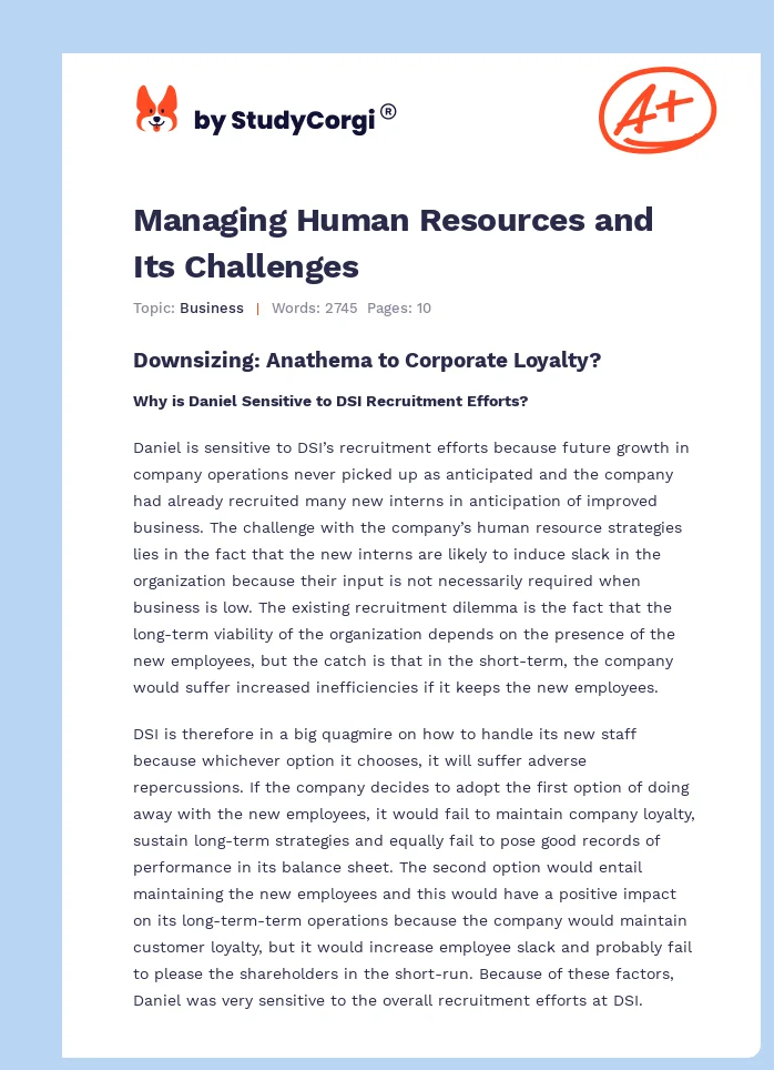 Managing Human Resources and Its Challenges. Page 1