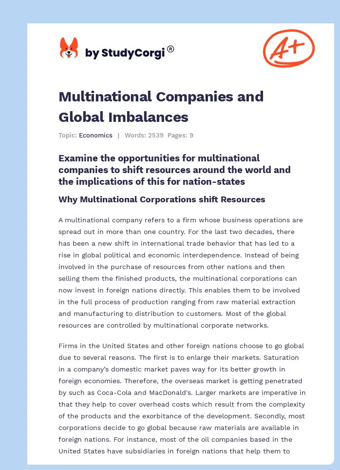 Multinational Companies and Global Imbalances. Page 1