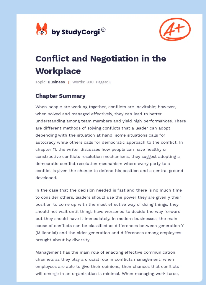 Conflict and Negotiation in the Workplace. Page 1