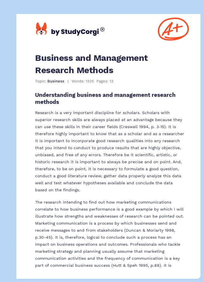 Business and Management Research Methods. Page 1