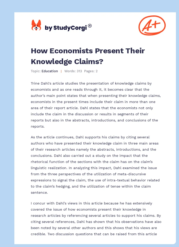 How Economists Present Their Knowledge Claims?. Page 1
