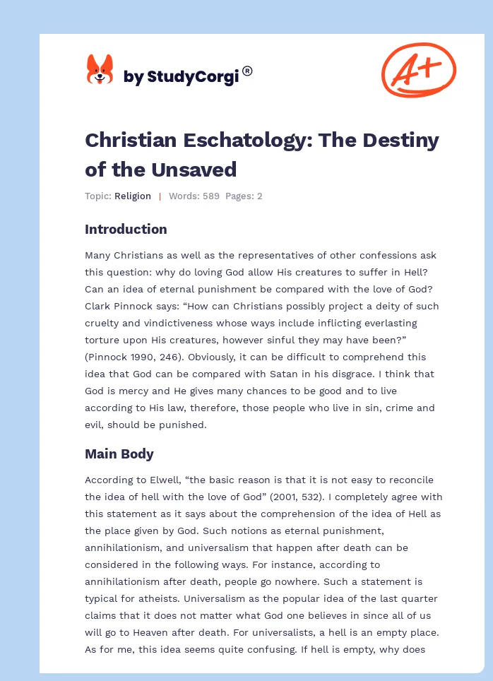 Christian Eschatology: The Destiny of the Unsaved. Page 1