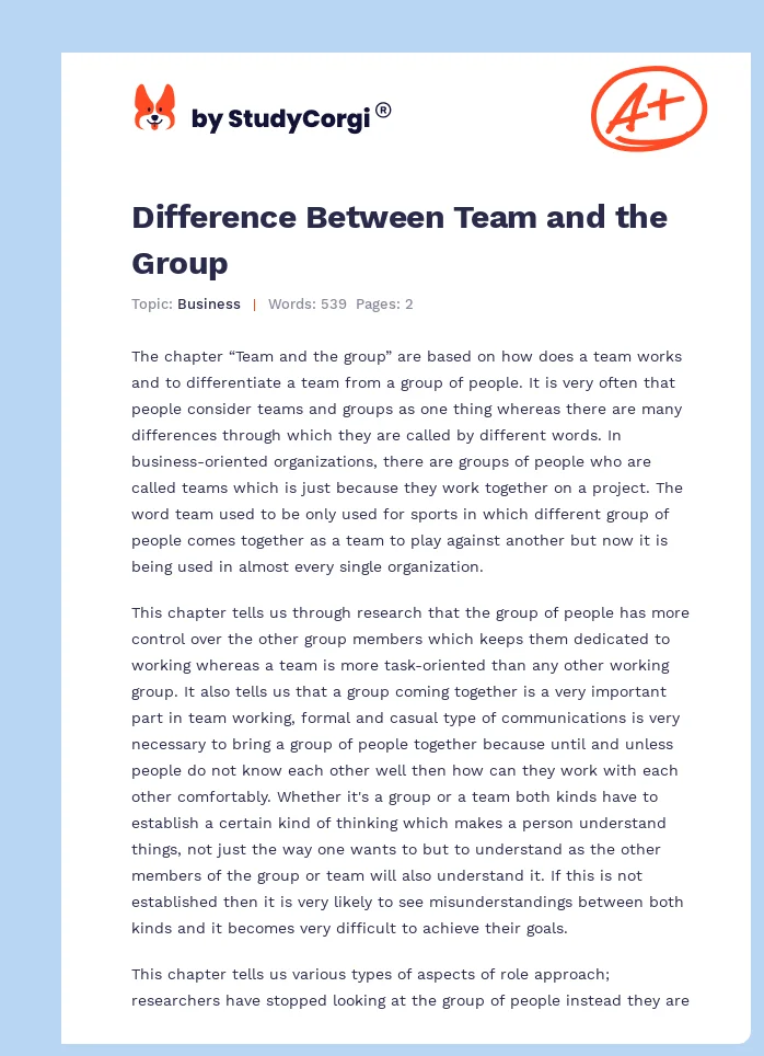 Difference Between Team and the Group. Page 1