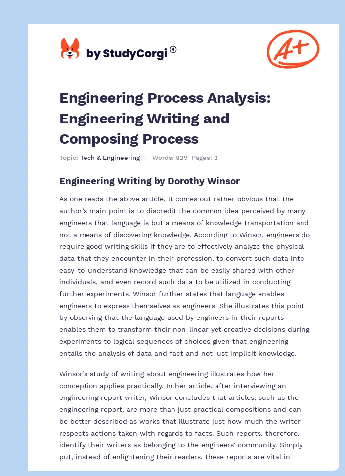 Engineering Process Analysis: Engineering Writing and Composing Process. Page 1