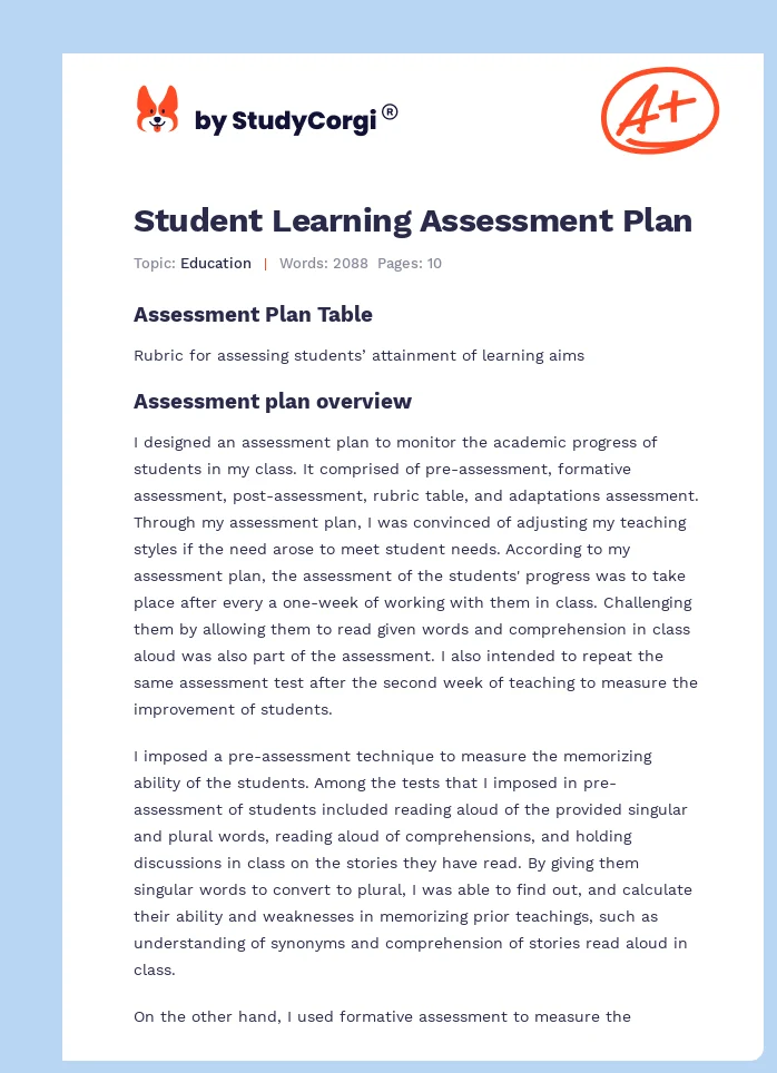 Student Learning Assessment Plan. Page 1