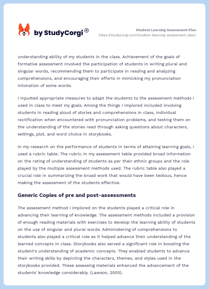 Student Learning Assessment Plan. Page 2