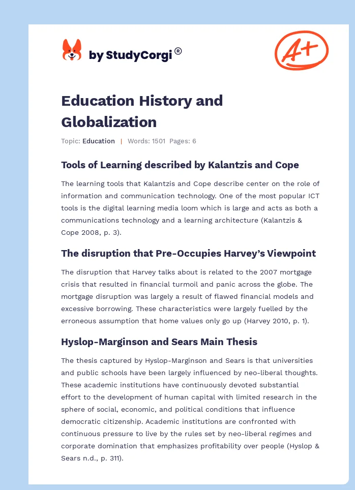 Education History and Globalization. Page 1
