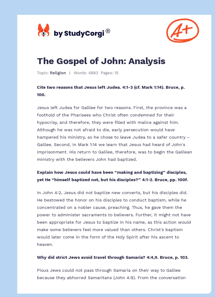 The Gospel of John: Analysis. Page 1