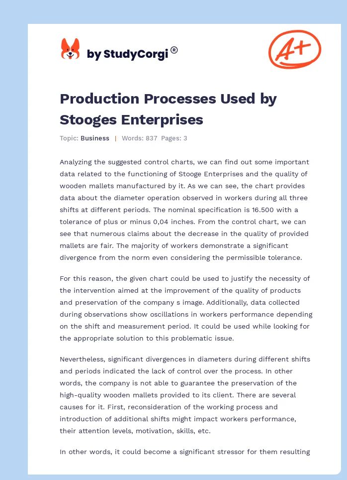 Production Processes Used by Stooges Enterprises. Page 1