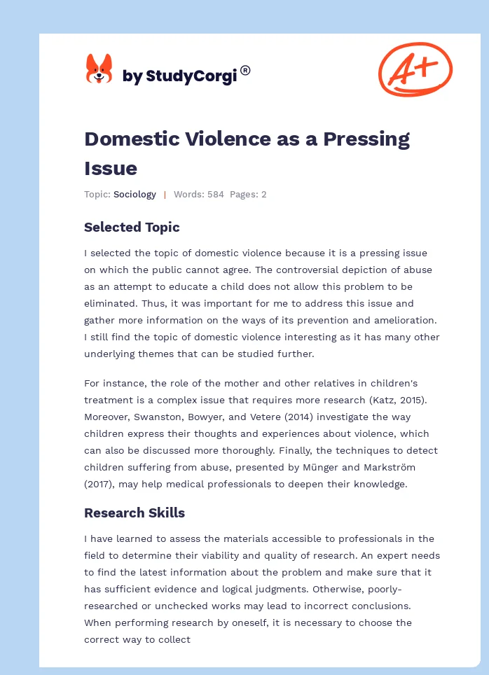 Domestic Violence as a Pressing Issue. Page 1
