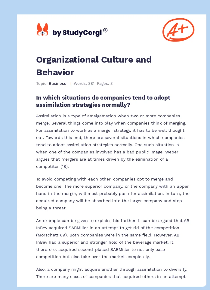 Organizational Culture and Behavior. Page 1