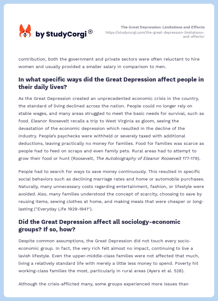 The Great Depression: Limitations and Effects. Page 2