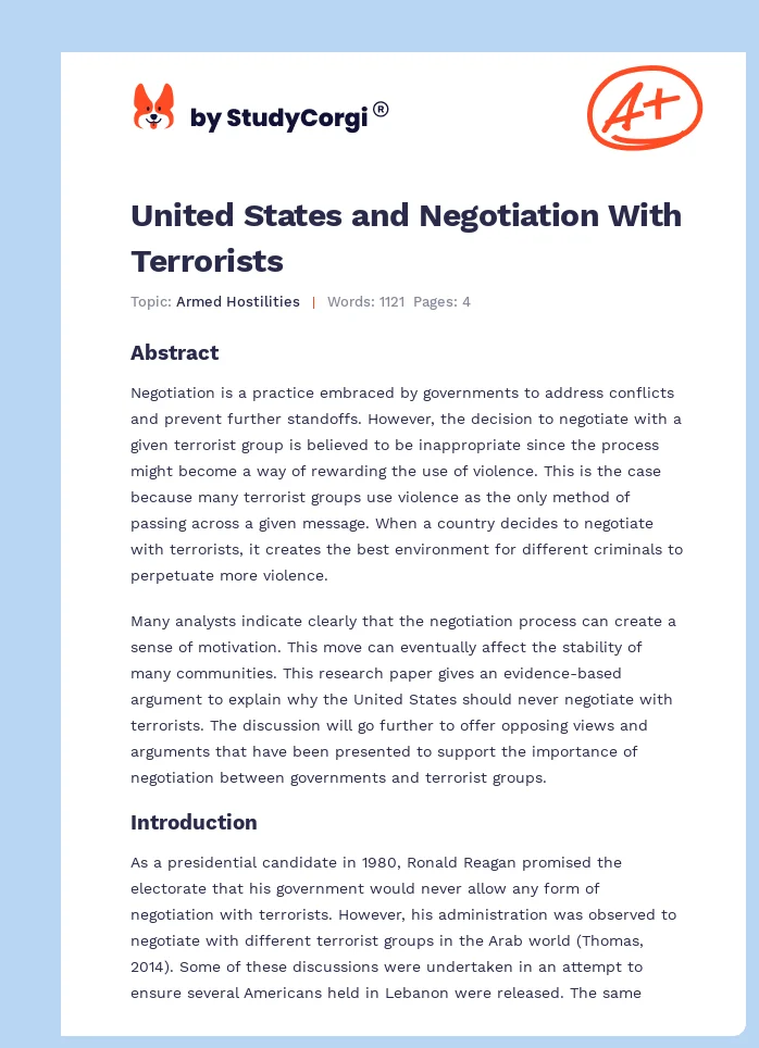 United States and Negotiation With Terrorists. Page 1