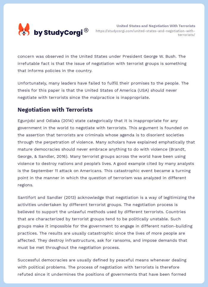United States and Negotiation With Terrorists. Page 2