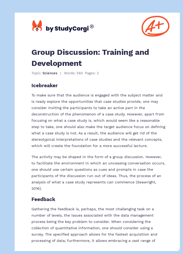 Group Discussion: Training and Development. Page 1