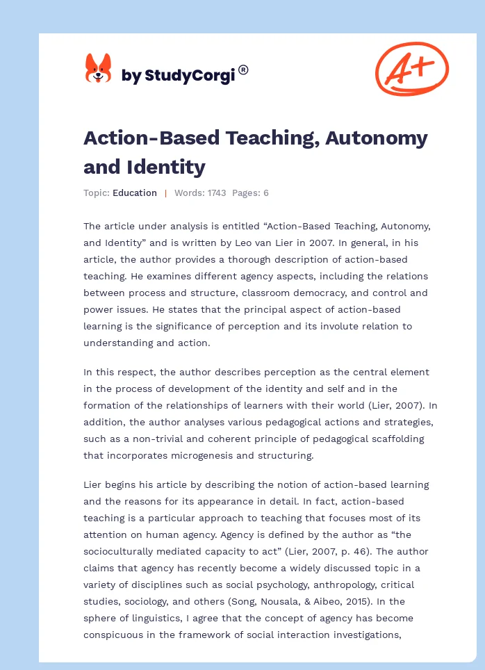 Action-Based Teaching, Autonomy and Identity. Page 1