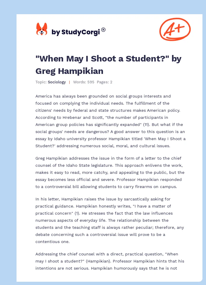 "When May I Shoot a Student?" by Greg Hampikian. Page 1