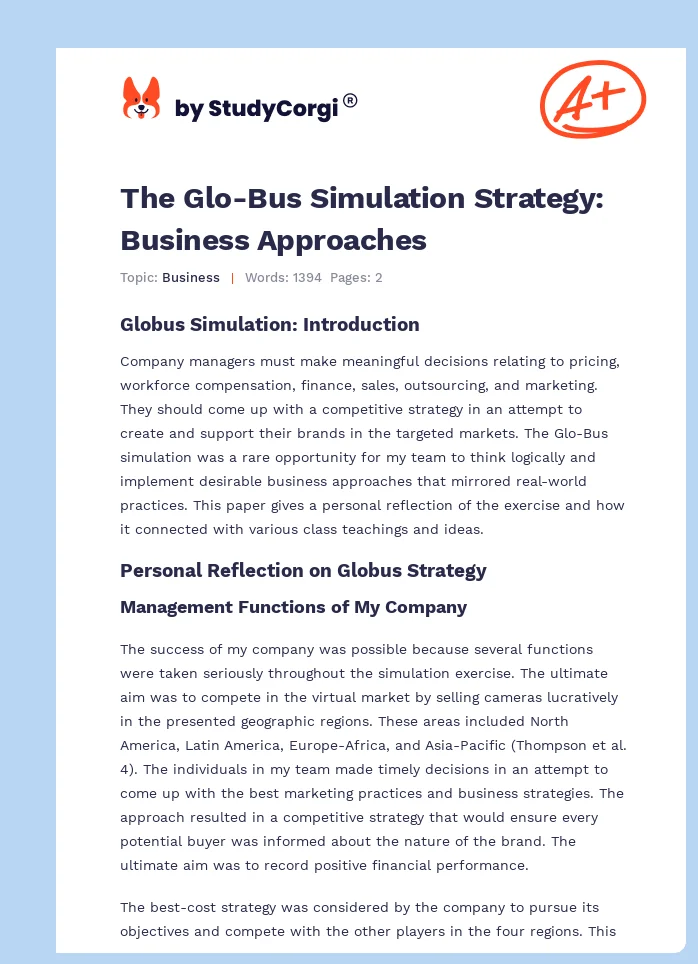The Glo-Bus Simulation Strategy: Business Approaches. Page 1