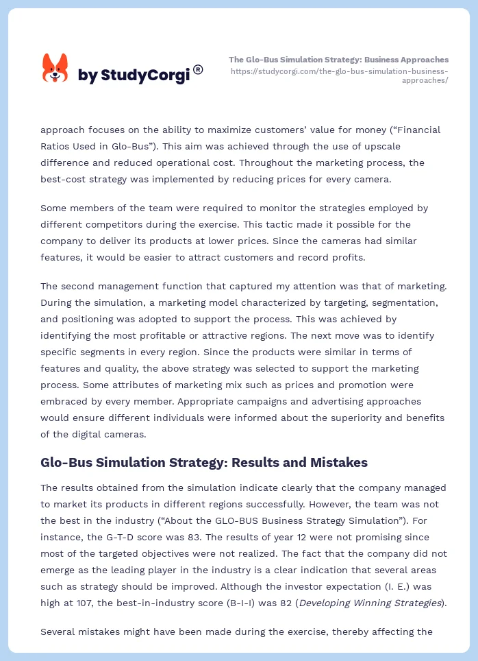 The Glo-Bus Simulation Strategy: Business Approaches. Page 2
