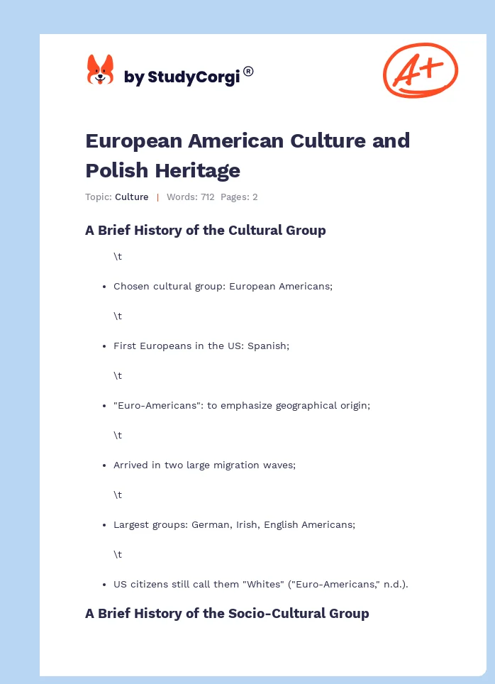 European American Culture and Polish Heritage. Page 1