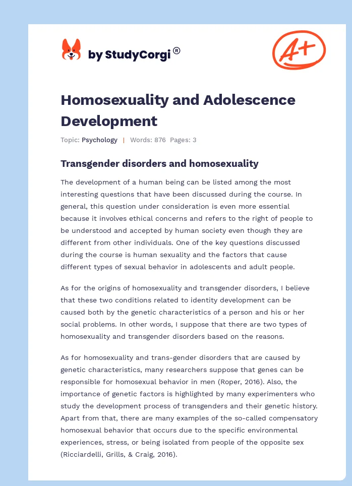 Homosexuality and Adolescence Development. Page 1
